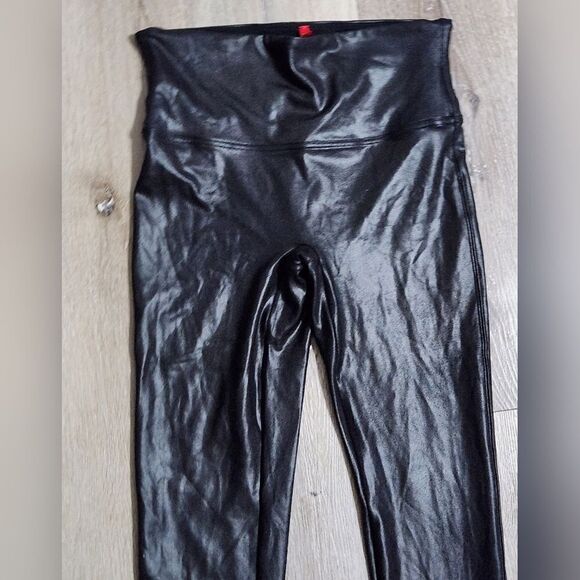 Spanx Pants Womens Large Black Faux Leather Leggings Skinny Pull On High Waist - Picture 3 of 6